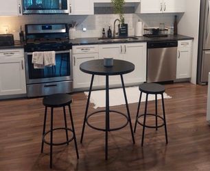 Black Round Bar Table with 2 Stools