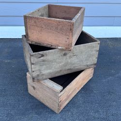 Vintage Wood Fruit Crates, Storage Crates, Set of 3