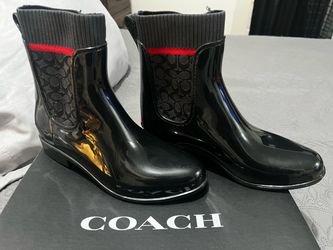 Coach Black Rain Boots with Signature Knit Cuff