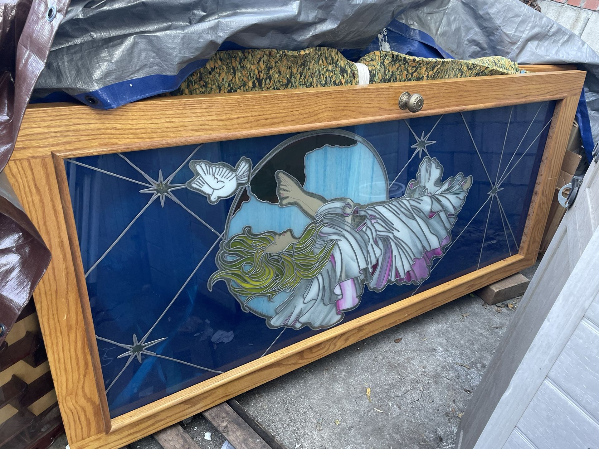 Stained Glass Door Panel – Angel & Dove Design, Oak Frame