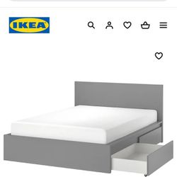 Ikea Queen Bed Frame W/ 4 Storage Drawers