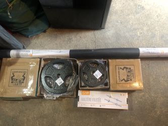 Barbell 7ft plus weights and dumbbell handles