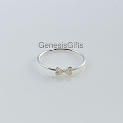 Sterling Silver Double Heart 1mm Ring Size 7