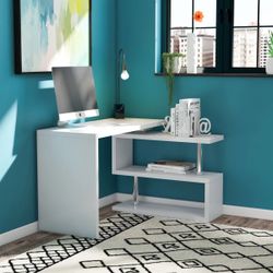 Modern White Gloss L-Shaped Corner Desk – Excellent Condition