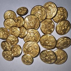 26 Vintage Waterbury US ARMY Uniform Buttons Great Seal Eagle 5/8 & 1 Inch 