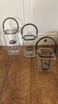 Three Industrial mental And Glass Tea Candle Holder