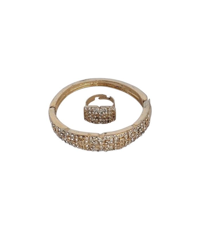 Fashion Bracelet Ring Jewelry set 15k Gold Plated Crystal Open bracelet ring set