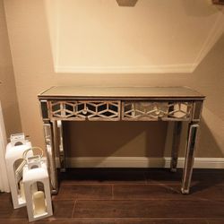 Silver Mirrored Makeup Table Desk Vanity
