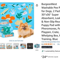 BurgeonNest Washable Pee Pads for Dogs, 2 Pack 30''x36'' Super Absorbent, Leakproof & Non-Slip Reusable Puppy Pad with Pheromones, Puppy, Playpen, Cra