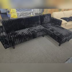 BLACK Fabric Reversible Click Clack Sectional Sofa w/ pullout bed USB & Pillows