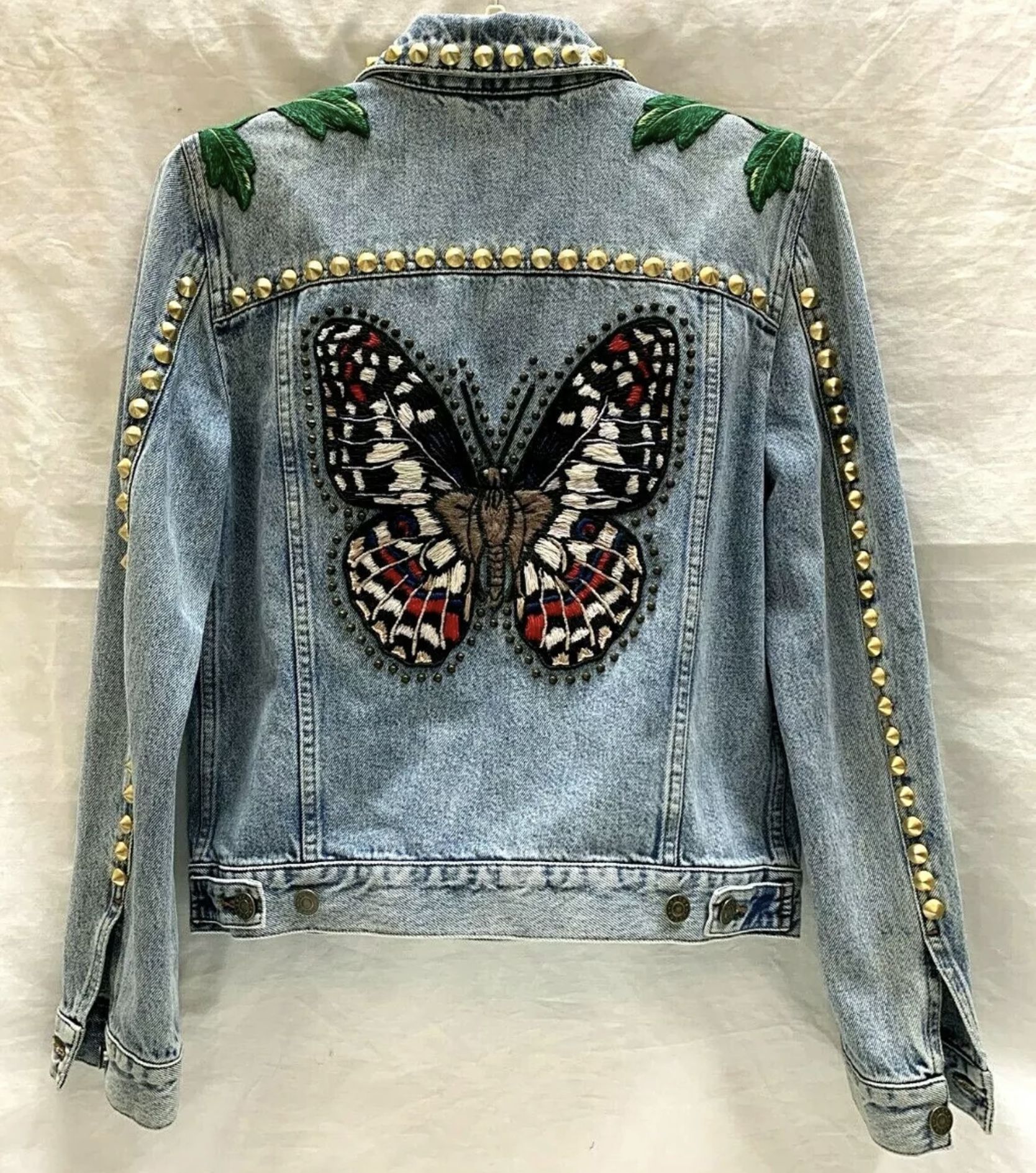 Gucci Denim Studded Embroidered Butterfly Jacket - Size 38 / Small 