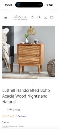 Boho Acacia Carved Wood Nightstand - Natural Finish