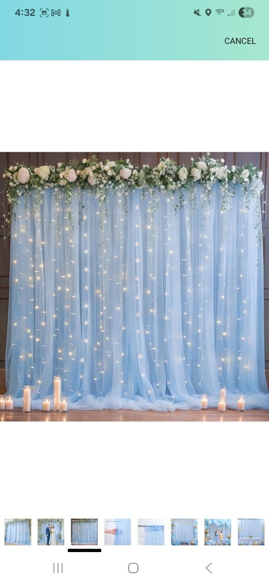 10x10ft Baby Blue Tulle Backdrop Curtain for Parites, Sheer Backdrop Curtains for Wedding Baby Shower Birthday Party Photo Shoot Decorations