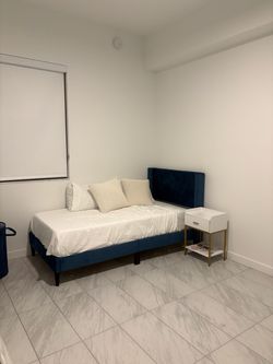 Twin Bed Frame with Upholstered – Navy Blue