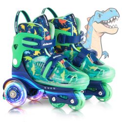 Kids Roller Skates For Beginners - ZOOBLISS Toddler Roller Skates For Boys Ages 3-7 With Light-Up Wheels & 4 Adjustable Sizes, Tri-Wheel Training Skat