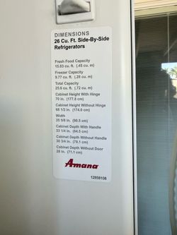 Amana White Side By Side Refrigerator