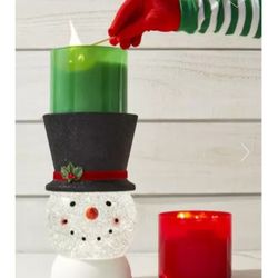 ⛄ SNOWMAN WATER GLOBE PEDESTAL 3-WICK CANDLE HOLDER 
