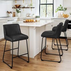 Comfortable Bar Chairs, Modern Counter Stools for Kitchen Counter Island. Black Set Of 3 