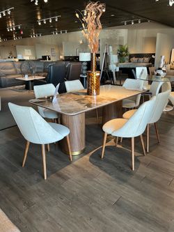 Brown 7pc Marble Dining Room Set