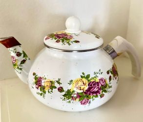 Vintage Floral Enamelware Tea Kettle