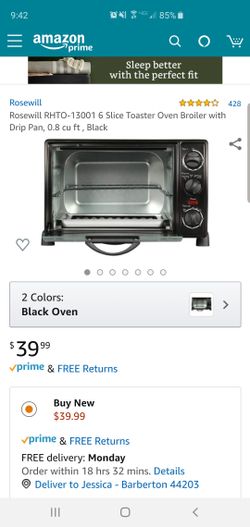 Rosewill RHTO-13001 6 Slice Toaster Oven Broiler with Drip Pan, 0.8 cu ft , Black