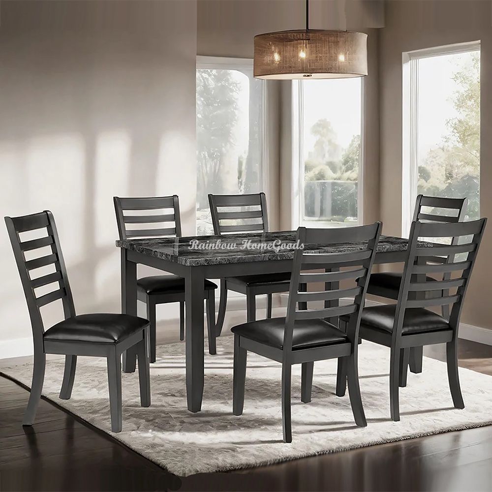 7pc Dining Table Set With Marble Tabletop