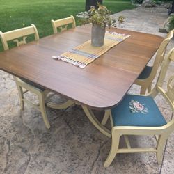 VINTAGE FARMHOUSE  DROPLEAF TABLE W 4 CHAIRS ( Matching Sideboard)