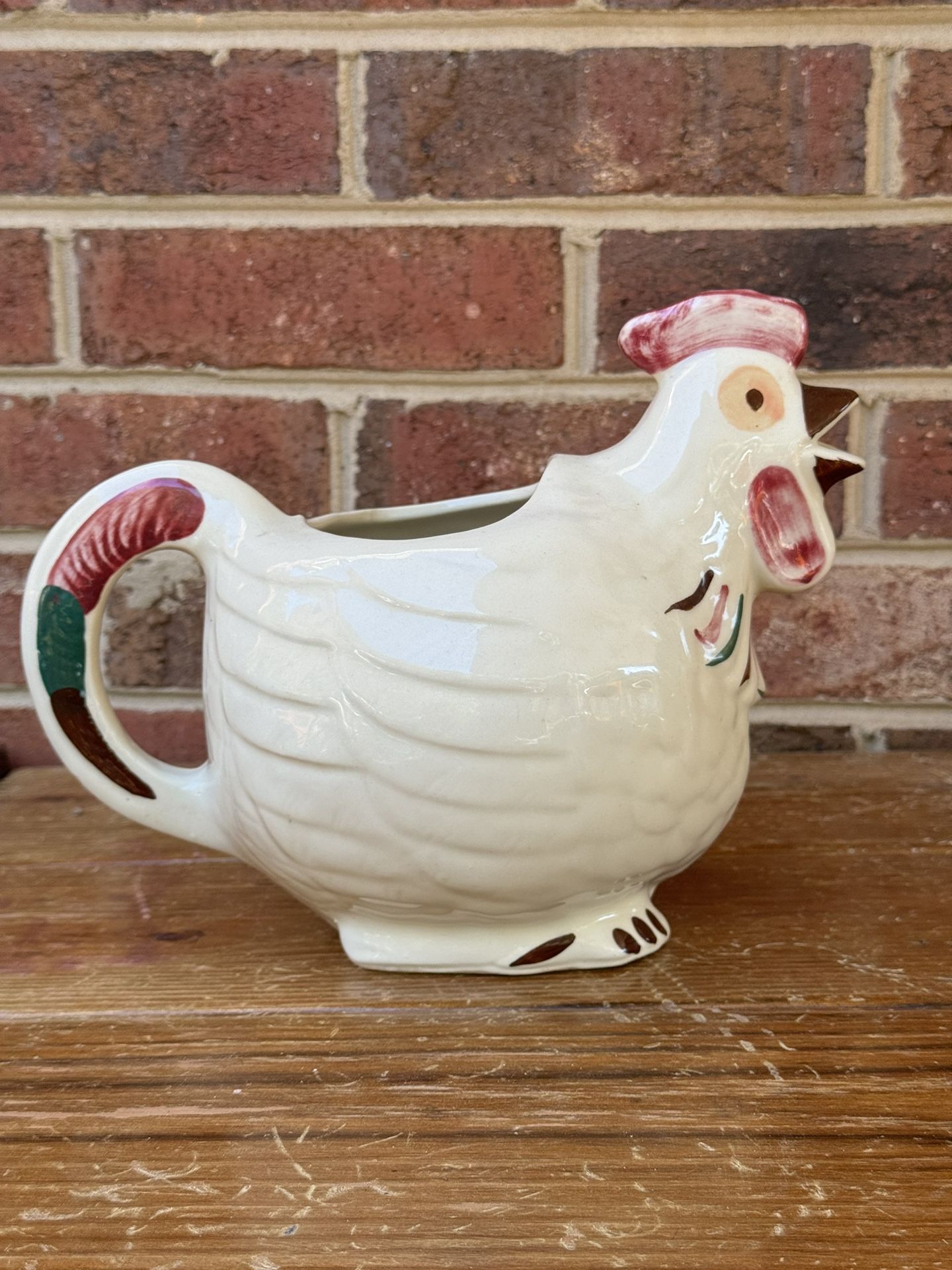 Vintage Antique Rooster Ceramic Pottery Pitcher