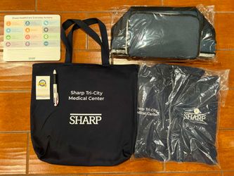 NEW Sharp Collectible bundle: cooler, tote bag, large zip hoodie, pen, exclusive pin, notebook
