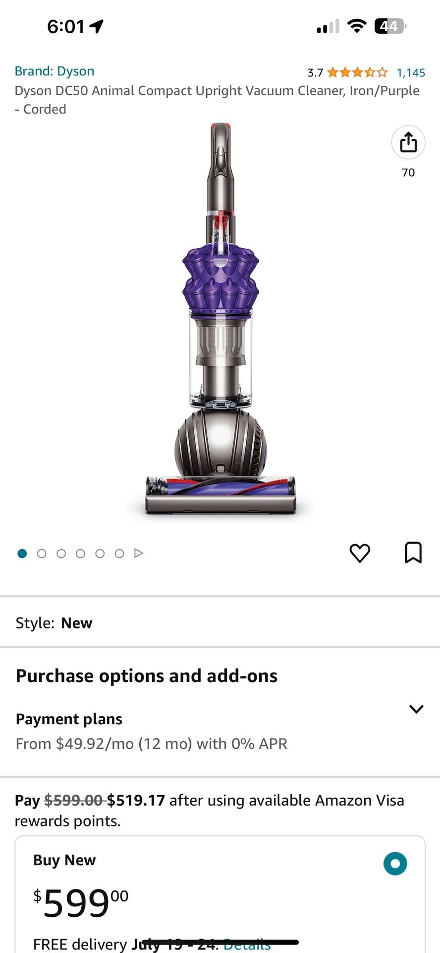 Dyson Corded Upright Vacuum DC50 Animal 