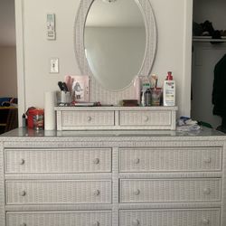 White wicker vanity dresser 