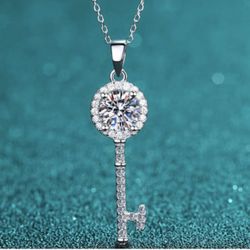 Sterling Silver 925 Moissanite Key Pendant 