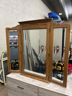 Solid Oak Tri-Fold mirror