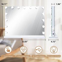 Hollywood Vanity Mirror with Lights, 15 Dimmable LED Bulbs 3 Color Lighted Makeup Mirror Magnification Mirror, Tabletop or Wall-Mounted, Touch Contro