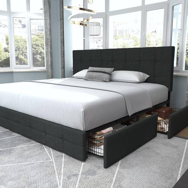 King Size Platform Bed With 4 Storage Drawers 
