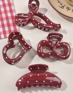 Bundle Burgundy Polka Dot Hair Claw Clip Set
