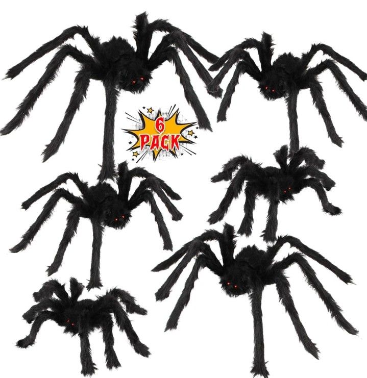6 Pack Giant Spider Outdoor Decorations Set