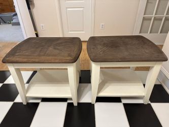 Two Farmhouse Style Heavy Wood Side Tables