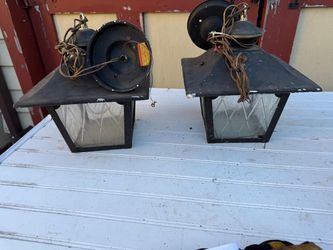 Vtg Lot of 2 Aluminum Exterior Swinging Overhead Gladd Panel 6” Lights OBO