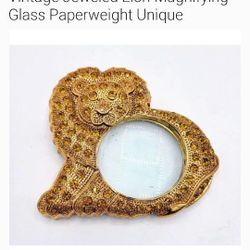 Vintage Jeweled Brass Lion Magnifying Spyglass

