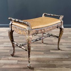 English Style Gilt Wood & Leather Bench with Cabriole Legs
- Delivery Available