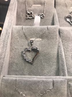 Sterling Silver CZ Heart Necklace with 18” Chain