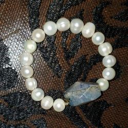 GENUINE FRESH WATER WHITE PEARL BLUE OCEAN AGATE GEMSTONE GEM STONE BRACELET