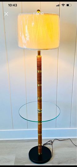 MCM RATTAN and BRASS FLOOR LAMP