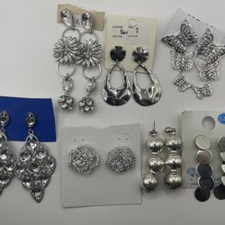 Set Of 7 Silver Tone Pierced Earrings- NWOT - MSRP $50+