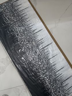 NEW 24x60" Hand-Painted Abstract Black & Gray Textured Oil Painting – Modern Wall Art