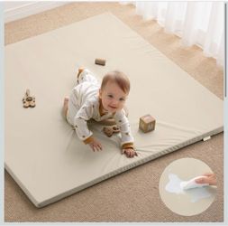 Blissful Diary Vegan Leather Baby Play Mat, 50''x50'', Beige thick cushion, safe and soft fabric, waterproof and wip clean, indoor use, non-slip botto