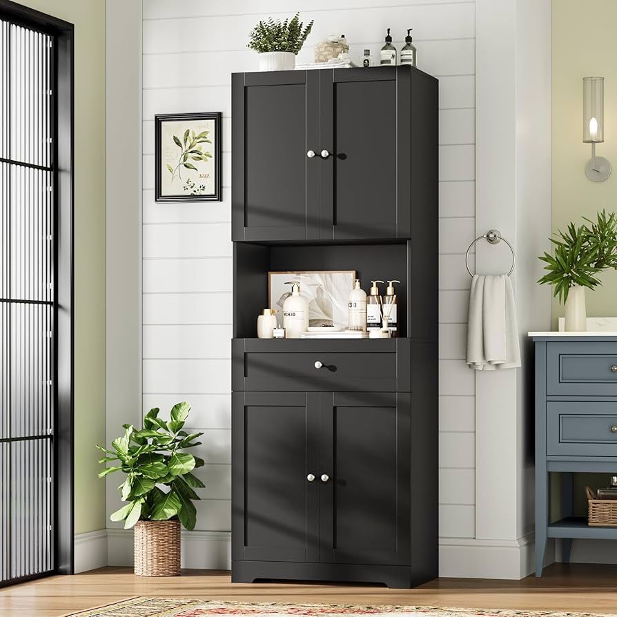 Brand New And Assembled 67" Tall Modern Coffee Bar Cabinets with Drawers Cupboard Set for Home Dining Living Room, Black