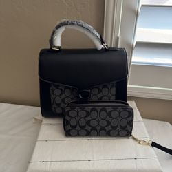 2 In 1 Oval Pattern Print Handle Satchel W Wallet Set   