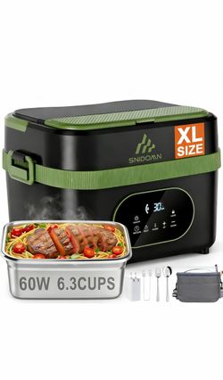 Cordless Electric Lunch Box, 60W Heated Lunch Box With 6.3-Cup Capacity 60W Heating, XL 6.3-Cup Stainless Steel Container, Adjustable Timer, Removable